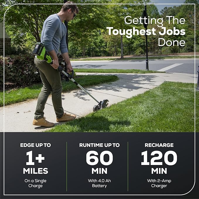 Greenworks 40V 8" Brushless Edger, 4.0Ah USB Battery and Charger Included