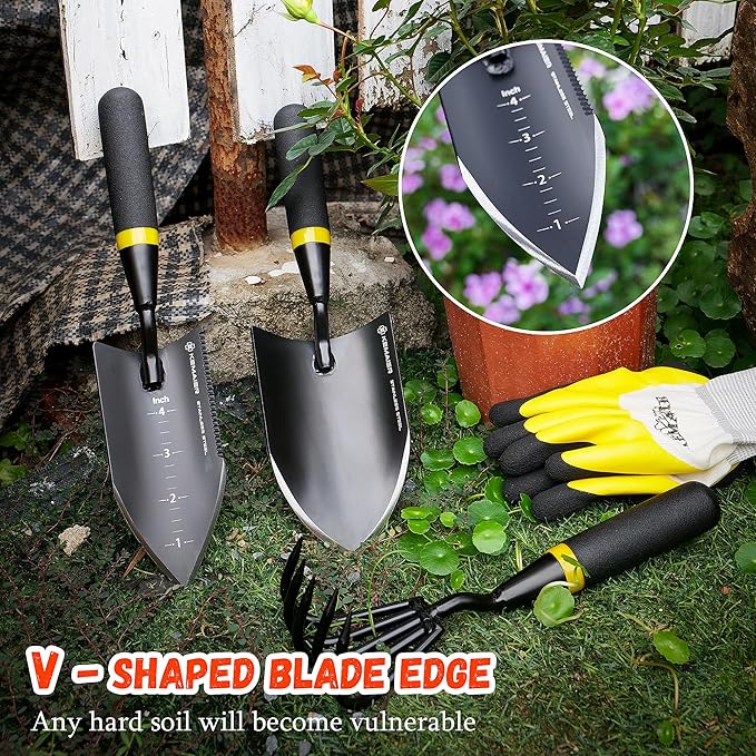 Heavy Duty Stainless Steel Garden Tool Set - Thoughtfully Crafted for Outdoor Patio Use, Perfect for Both Men and Women. Includes Gardening Trowel, Transplanting Shovel, and Hand Cultivators