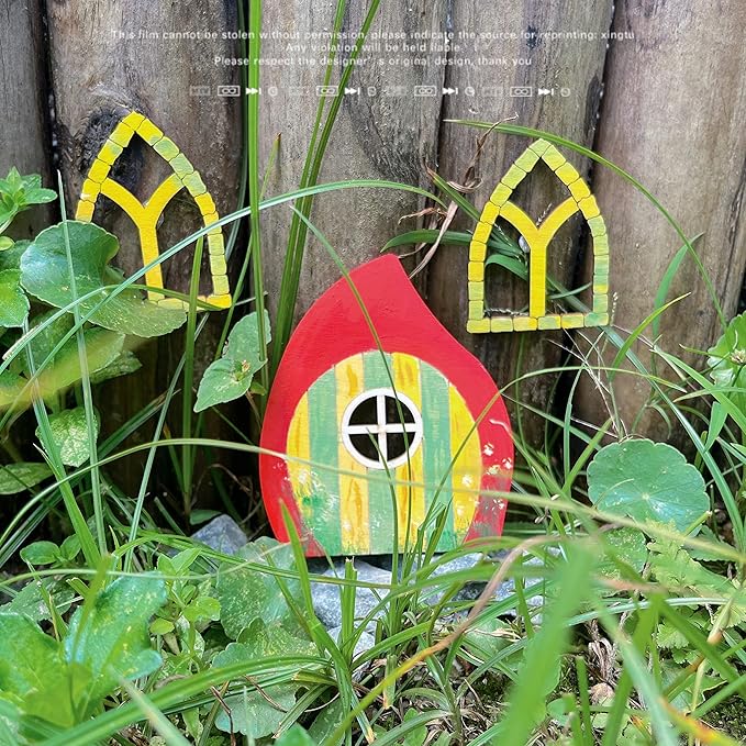 56 Pcs Fairy Door & Window Craft Kit - Wooden Garden Doors, Mini Fences, Unpainted Miniature Accessories for Home Party Event Decor - DIY Fairy House Decorations (Antique)