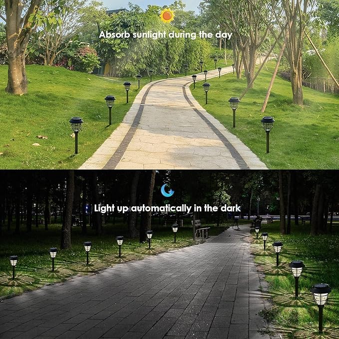 6 Pack Solar Pathway Lights Outdoor - Bright Solar Powered Garden Lights with Warm White LED, Auto On/Off Waterproof Path Lights Decorative, Landscape Lighting for Yard Patio Walkway Driveway