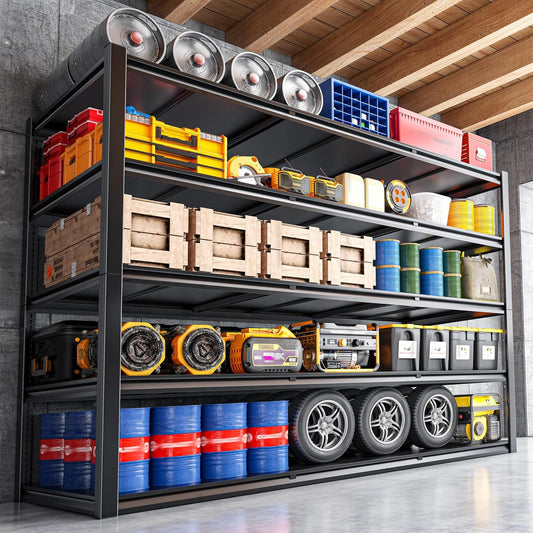 59.8" W x 72.2" H x 24.2" D Storage Shelves Metal Shelving, 2650LBS Garage Shelving Unit with Adjustable Shelf, 5 Tier Storage Rack for Garage, Pantry, Warehouse, Basement, Black