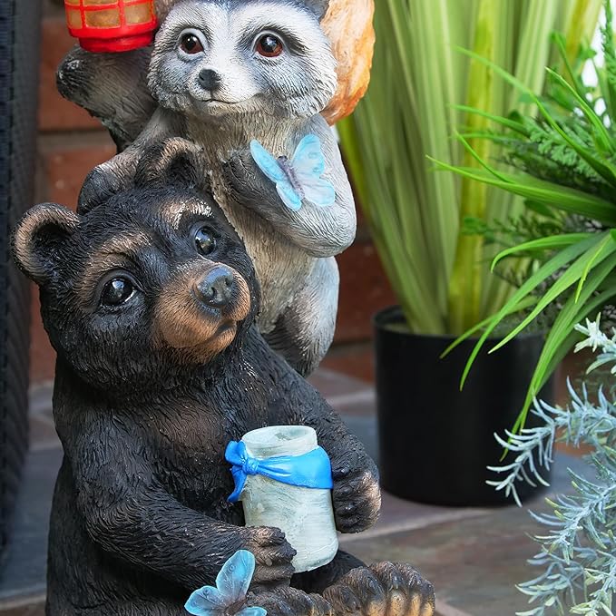 Alpine Corporation 19" Tall Outdoor Solar Powered Animal Friends Statue with LED Lights, Multicolor