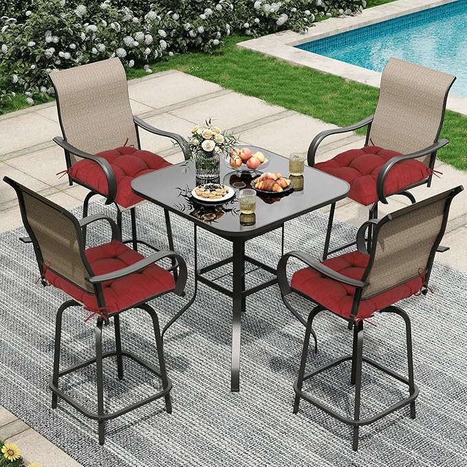 Aoodor 19" x 19" x 5" Tufted Outdoor Chair Cushions, Water Resistant & Fade Resistant Polyester Dining Chair Pads with 2 Straps for Patio Furniture, Set of 4