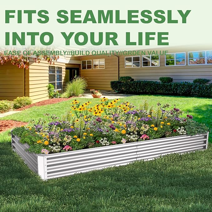 8X4X1ft Galvanized Raised Garden Bed for Gardening,Metal Planter Boxes Outdoor Patio Kit Planting Bed for Vegetables Flowers Herb,Silver