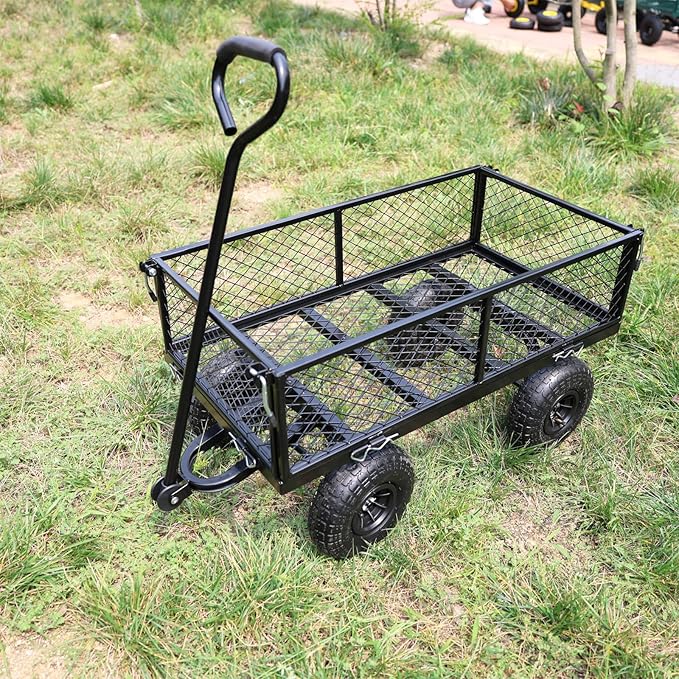 400 Lbs Capacity Mesh Steel Garden Cart Folding Utility Wagon with Removable Sides Multi-Purpose