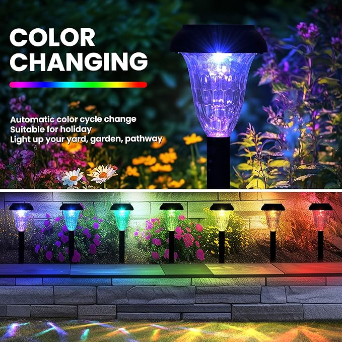 Garden Decor Solar Lights Outdoor Waterproof Outdoor Decor Solar Pathway Lights Color Changing Light for Patio Driveway Walkway Yard Backyard Lawn Landscape Decor (16 Pack)