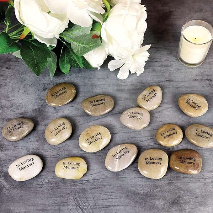 50 Memorial Stones - Inspirational River Rocks Engraved with in Loving Memory - Celebration of Life Decorations - Recuerdos de Difuntos para DAR En UNA Misa