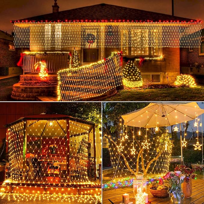 12ft x 5ft 360 LED Christmas Net Lights, 11 Modes 30V Christmas Net Lights, Warm White-Multi Color Changing Mesh Decorative Net Lights for Xmas Tree Bush Wedding Garden Outdoor Indoor Decor