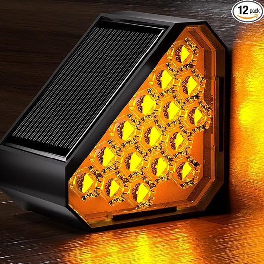 12-Pack Solar Step Lights, Solar Powered Outdoor Waterproof IP67, Auto On Off, Dusk to Dawn LED Stair Lights for Outside Garden, Deck, Front Step, Front Porch, Pathway, Patio