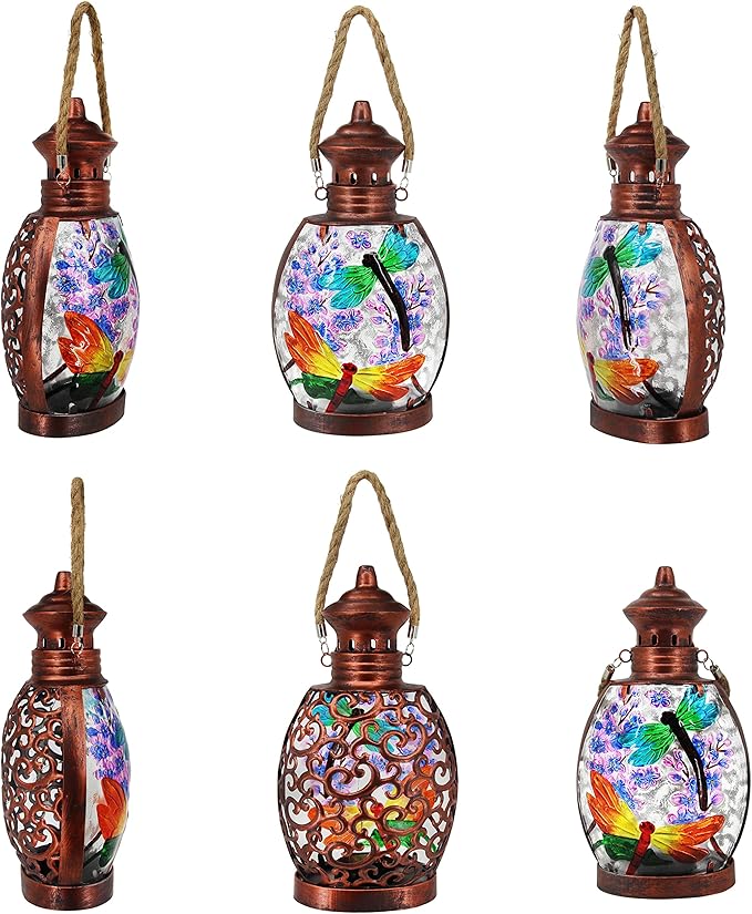 Hanging Solar Lantern Outdoor Waterproof Dragonfly Decor Solar Lights Tabletop Lamp for Outdoor Garden Yard Patio Ornament