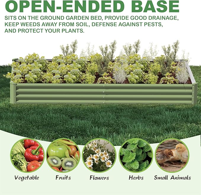8X4X1ft 2PCS Raised Garden Bed Kit,Galvanized Raised Garden Beds Outdoor,Large Metal Planter Box Steel Kit Flower Herb,Vegetables..Grass Green