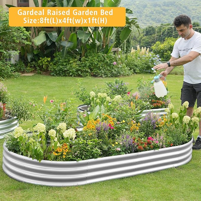 Garden 8x4x1ft Galvanized Raised Garden Bed Kit - Metal Planter Boxes for Vegetables/Herbs/Flowers, Heavy-Duty Steel Outdoor Garden Box with Reinforced Edges(8X4X1FT)