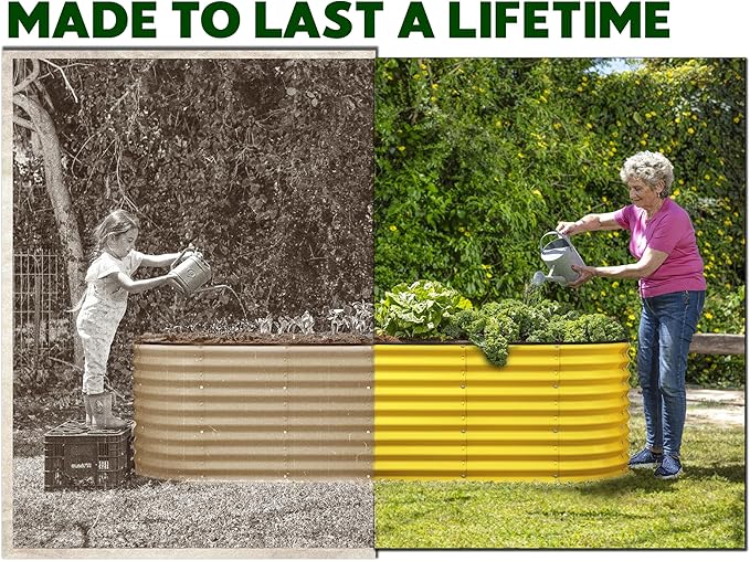 Galvanized Raised Garden Beds Outdoor // 8×2×2 ft Planter Raised Beds for Gardening, Vegetables, Flowers // Large Metal Garden Box (Yellow) // Patented Tool-Free Design