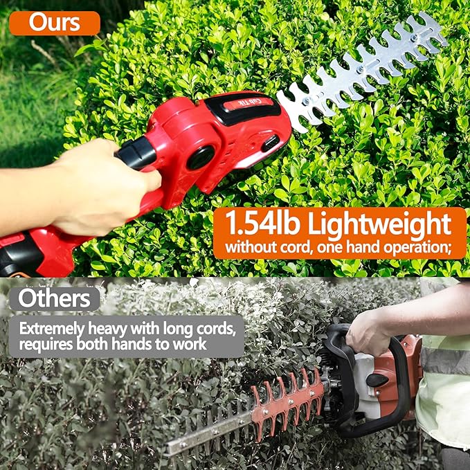 Hedge Trimmer Cordless 2 in 1 Handheld Grass Shears Mini Shrubbery Grass Cutter Electric Brush with Battery and Charger (Mordern)
