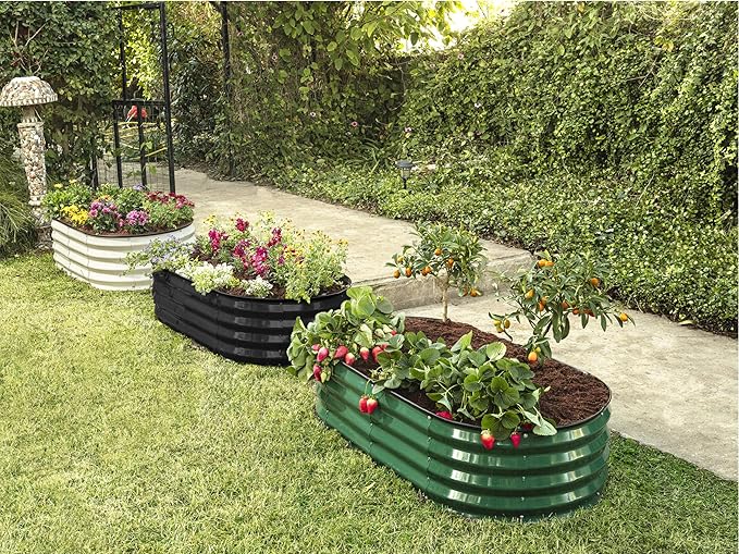Galvanized Raised Garden Beds Outdoor // 4×2×1 ft Planter Raised Beds for Gardening, Vegetables, Flowers // Large Metal Garden Box (Black) // Patented Tool-Free Design