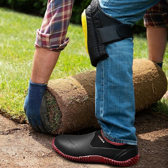 HISEA Unisex Waterproof Garden Shoes, Men's Rubber Rain Boots Women's Ankle Rain Shoes Neoprene Camp Booties Outdoor Slip-On Footwear for Gardening, Farming, Camping, Car Wash, Lawn Care and Yard Work