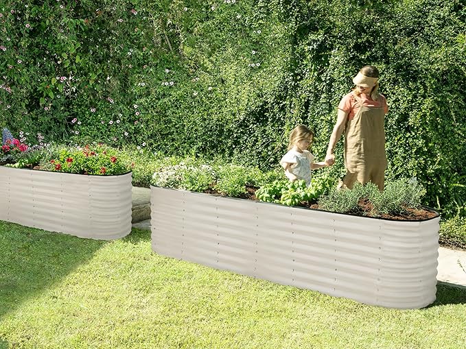 Galvanized Raised Garden Beds Outdoor // 8×2×2 ft Planter Raised Beds for Gardening, Vegetables, Flowers (White) // Large Metal Garden Box // Patented Tool-Free Design